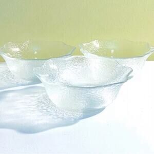 3 Vtg Ice Block Textured Arcoroc Glass Bowls Fruit Dessert Candy Bowl